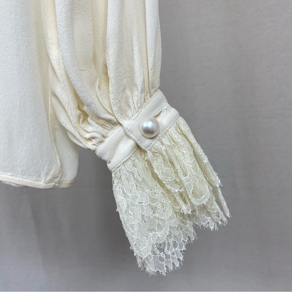 Emanuel Ungaro Paris Vintage Ivory Lace Pearl Button Down Sheer Blouse - Picture 8 of 10